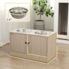 PawHut Elevated Dog Bowls with Storage Cabinet, 2 Stainless Steel Bowls, Slow Feeder, Dog Feeding Station for Large Dogs, Oak